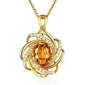 Yellow Honey Amber Topaz Cystal Zircon Crystals Gold Pendant Necklace
